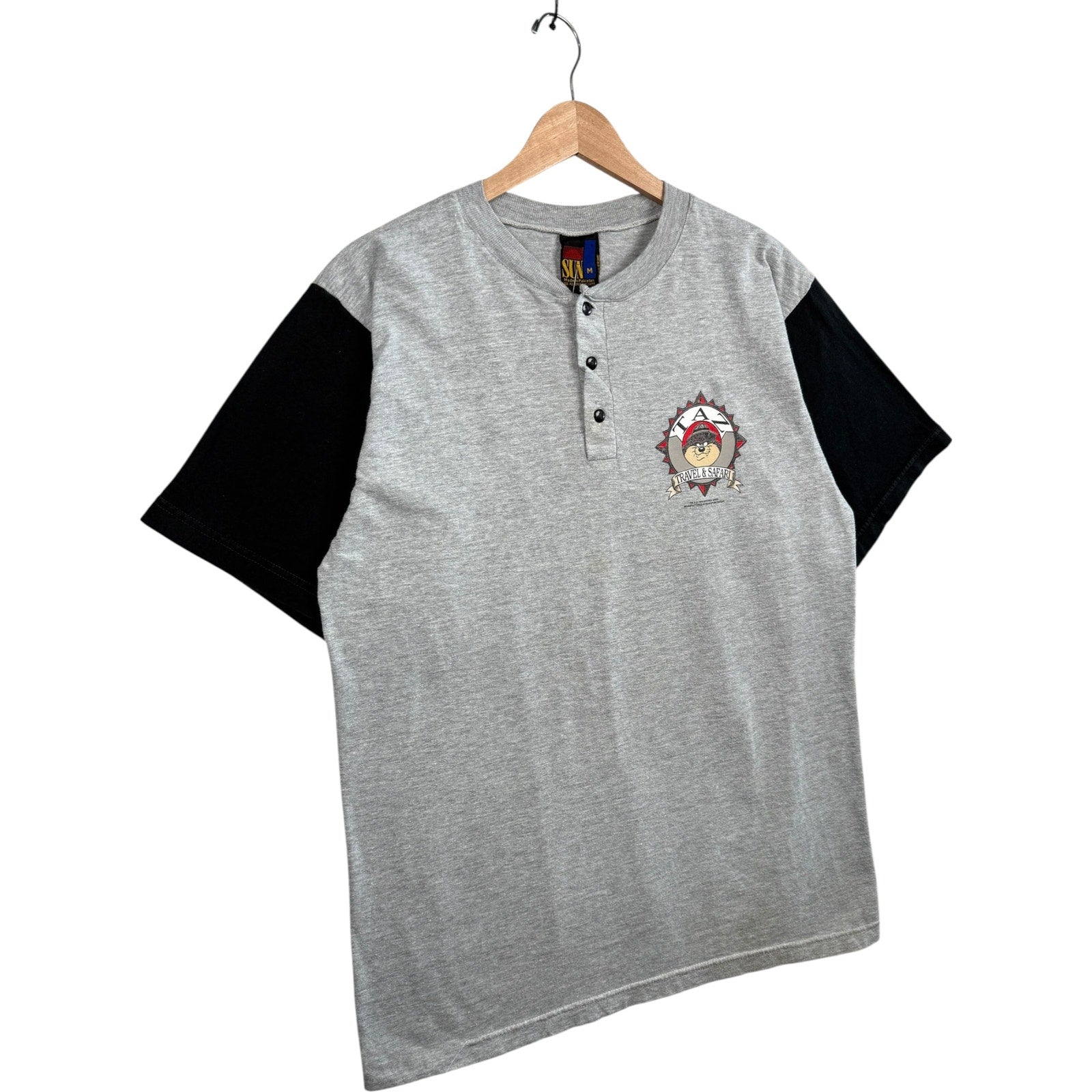 Vintage Looney Tunes Taz Travel & Safari Henley T-Shirt