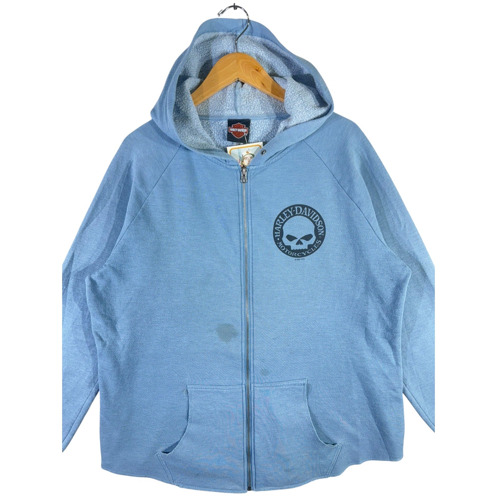 Vintage Harley Davidson Mini Skull Logo Full Zip Hoodie