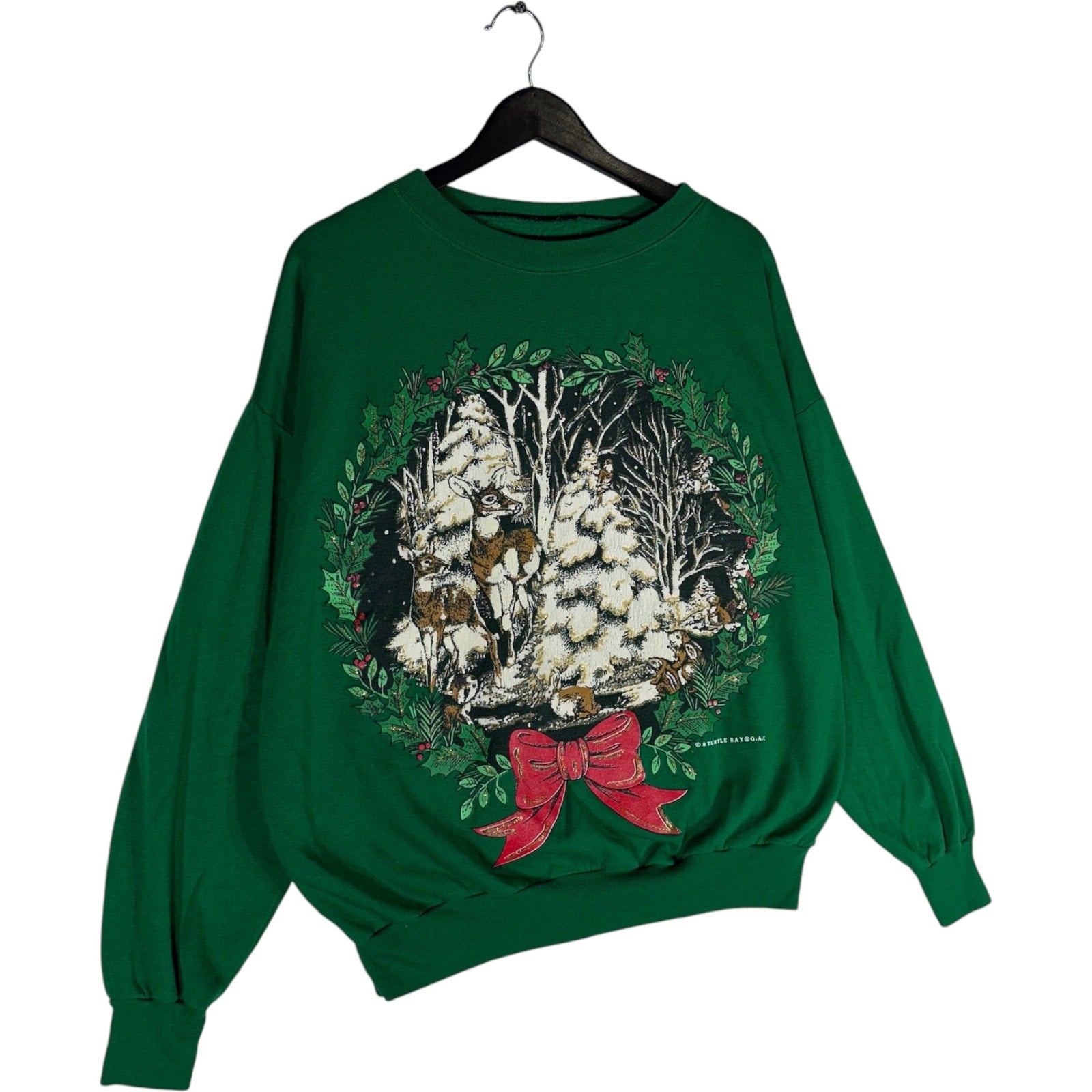 Vintage Winter Deer Holiday Wreath Crewneck