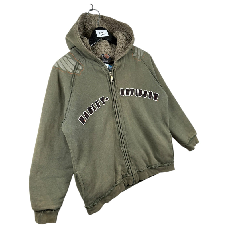 Vintage Harley Davidson Embroidered Sherpa Lined Hoodie