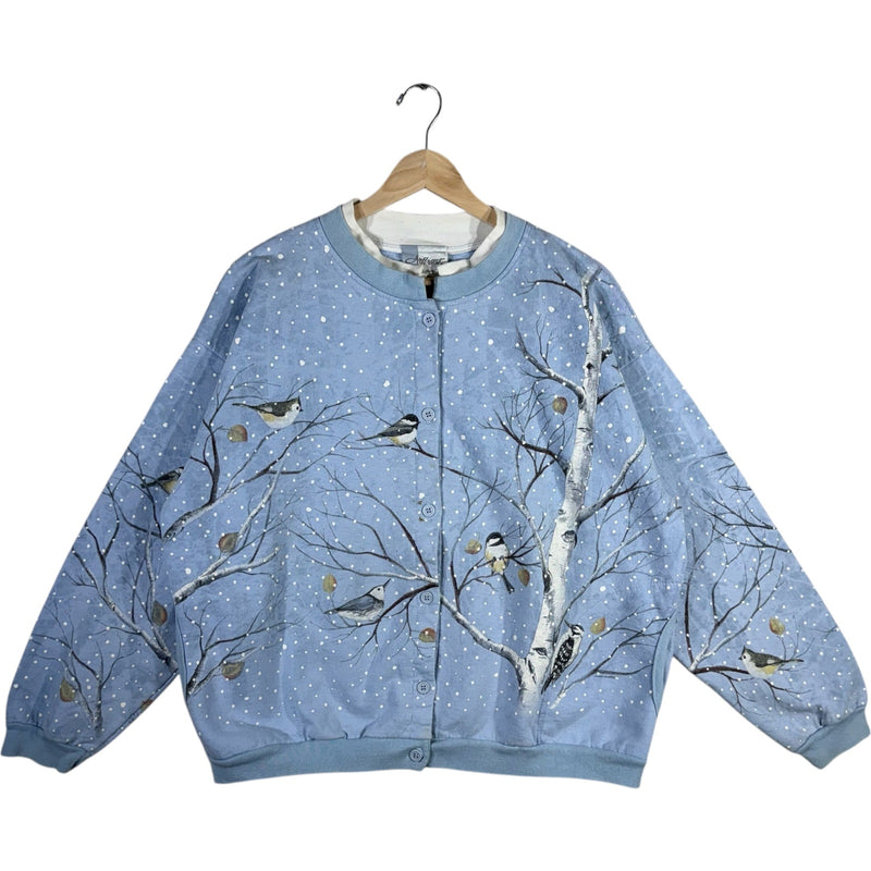 Vintage Winter Bird Button Up Crewneck