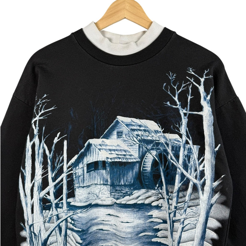 Vintage Winter Cabin Snow Graphic Crewneck