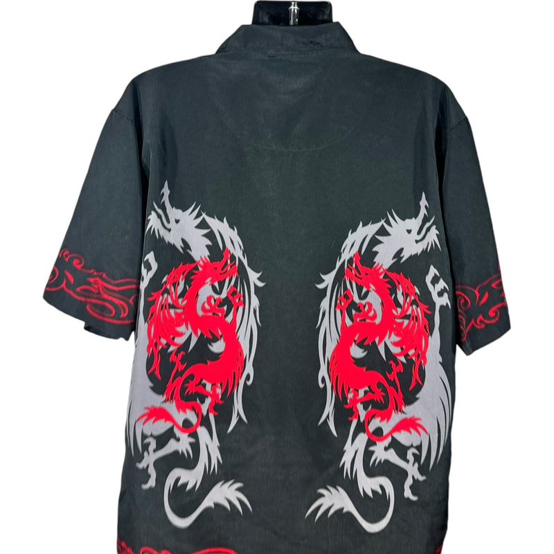 Vintage Y2K Tribal Dragon Short Sleeve Button Up