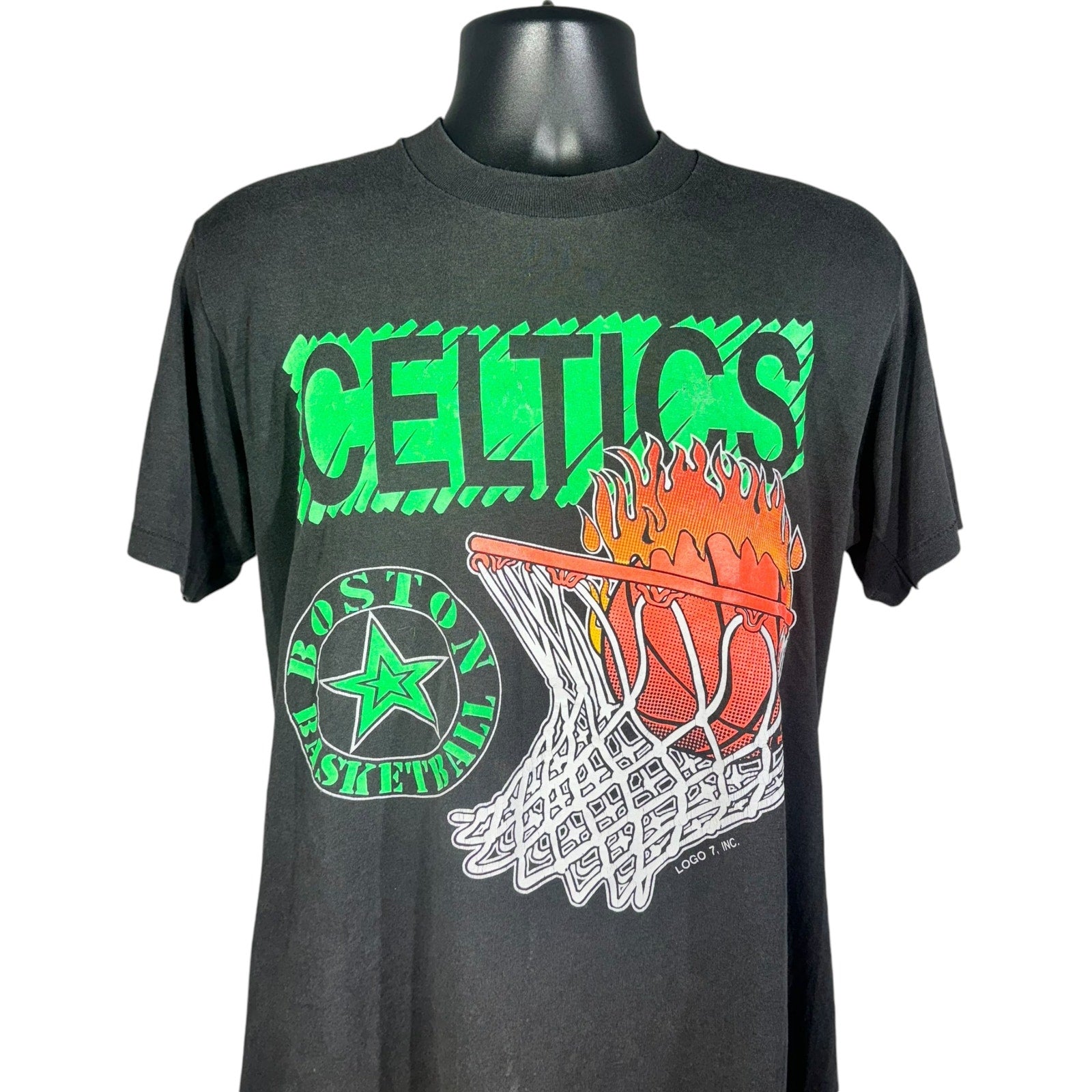 Vintage Boston Celtics Flaming Basketball Tee 90s