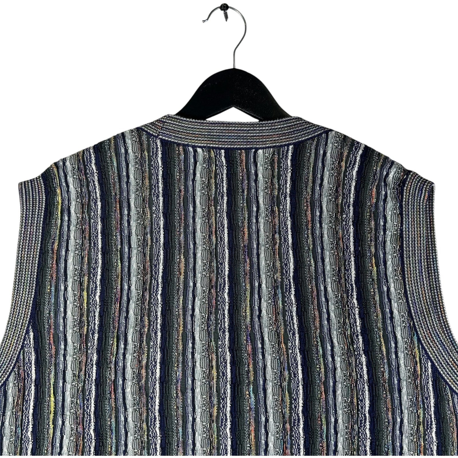 Vintage Striped 3D Knit Button Up Sweater Vest