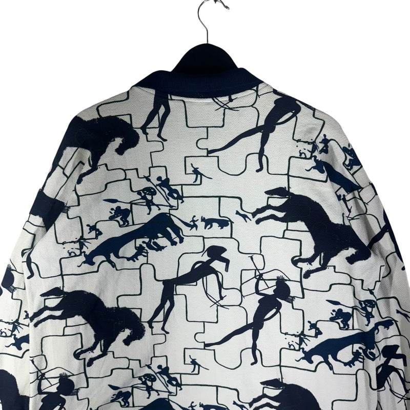 Vintage Puzzle Animals Silhouette AOP Long Sleeve Polo