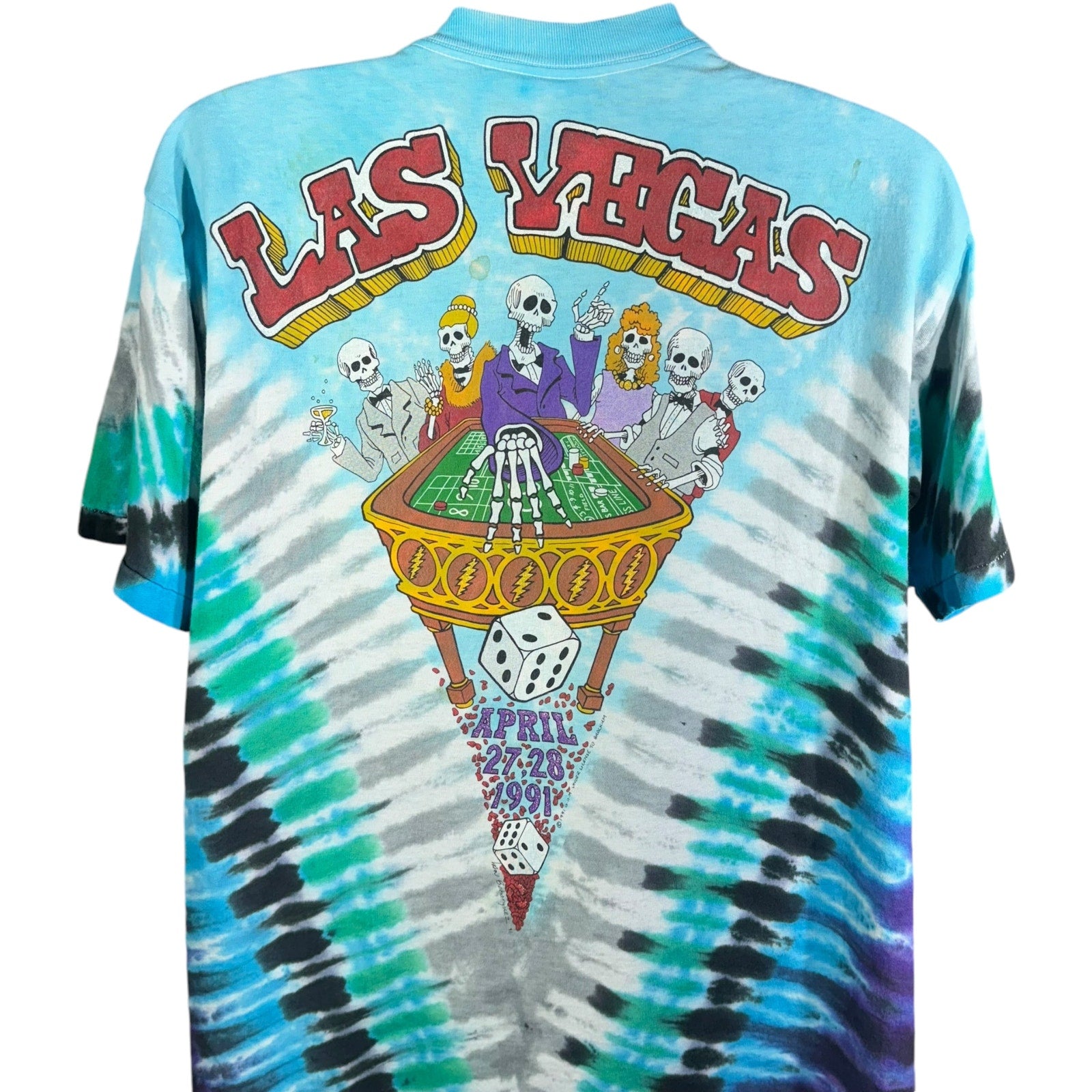 Vintage Liquid Blue Grateful Dead Las Vegas Tie-Dye Tee 1991