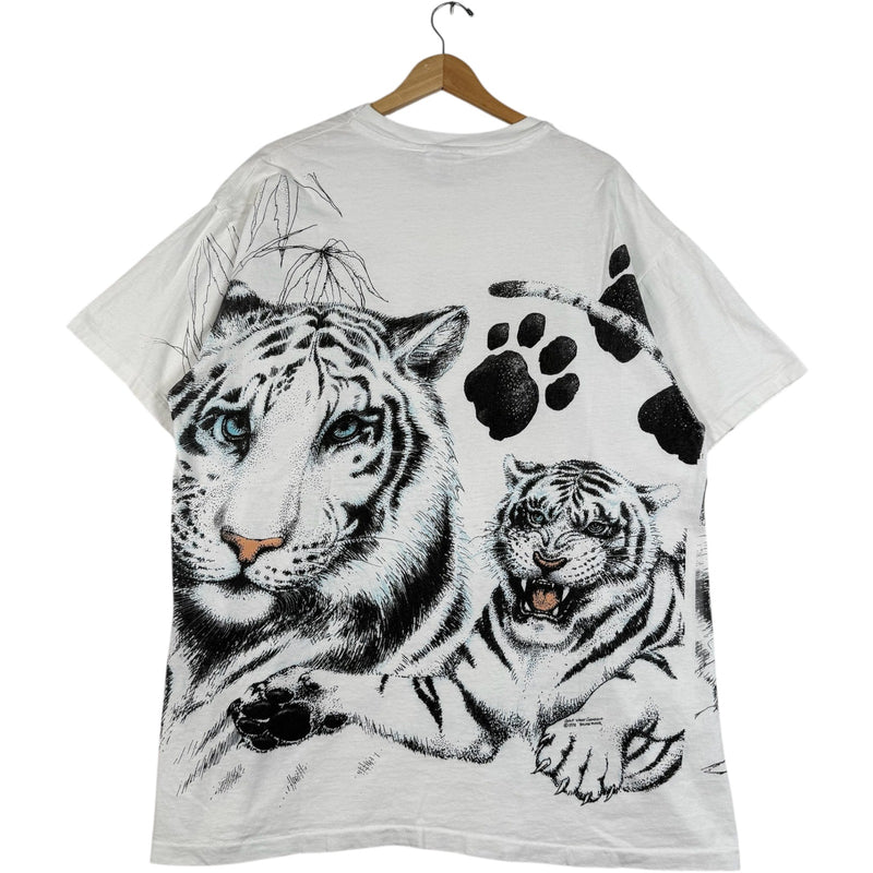 Vintage Two White Tigers Double Sided AOP Nature Tee