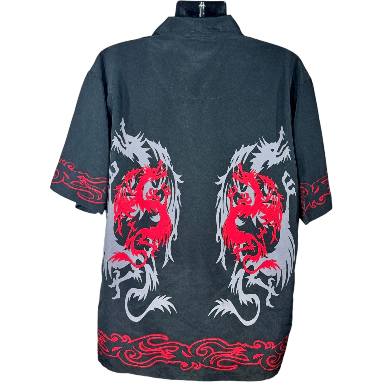 Vintage Y2K Tribal Dragon Short Sleeve Button Up