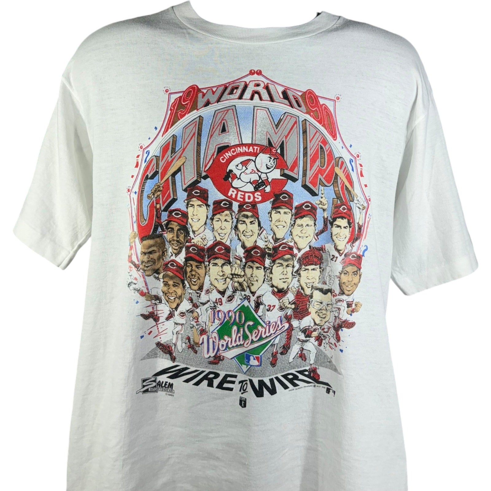 Vintage Cincinnati Reds World Series Champions Caricature Tee 1990