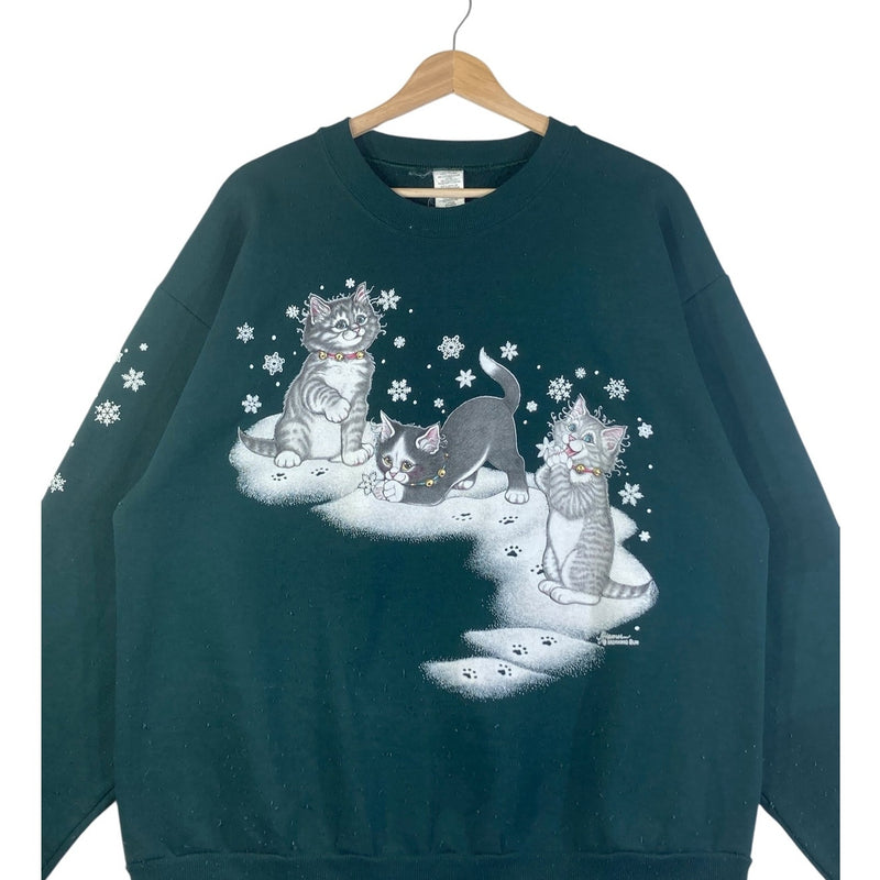 Vintage Winter Cats Snowflake Crewneck