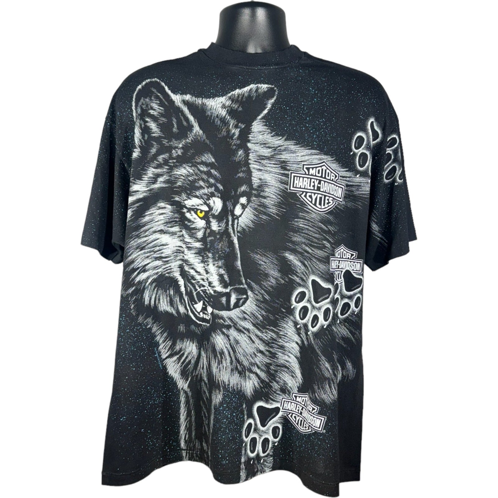 Vintage AOP Harley Davidson Wolf Prints Tee