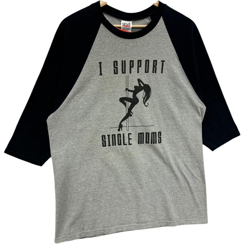 Vintage I Support Single Moms Humor Novelty 3/4 Sleeve Raglan Tee