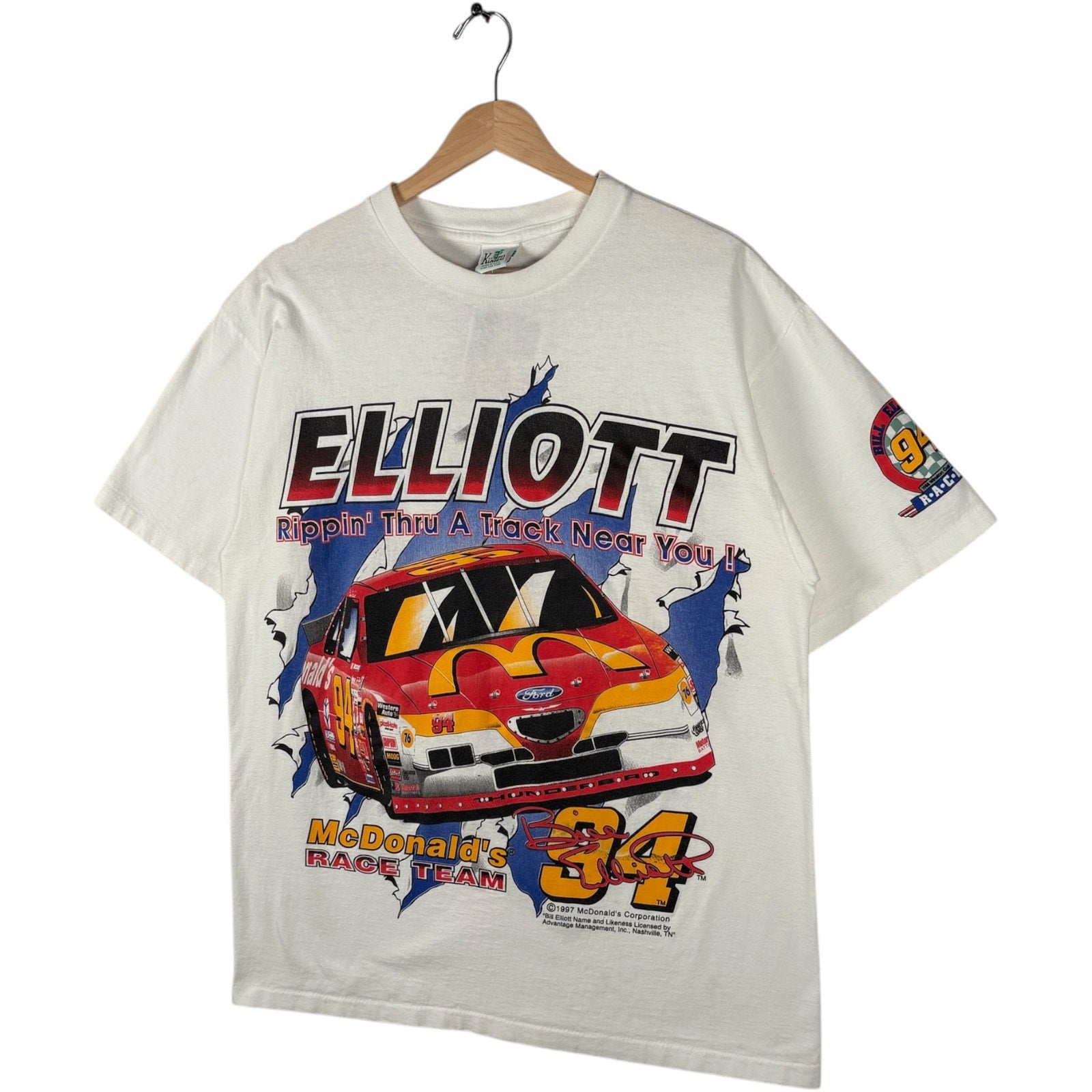 Vintage Bill Elliott # 94 NASCAR Racing Car Double Sided Tee