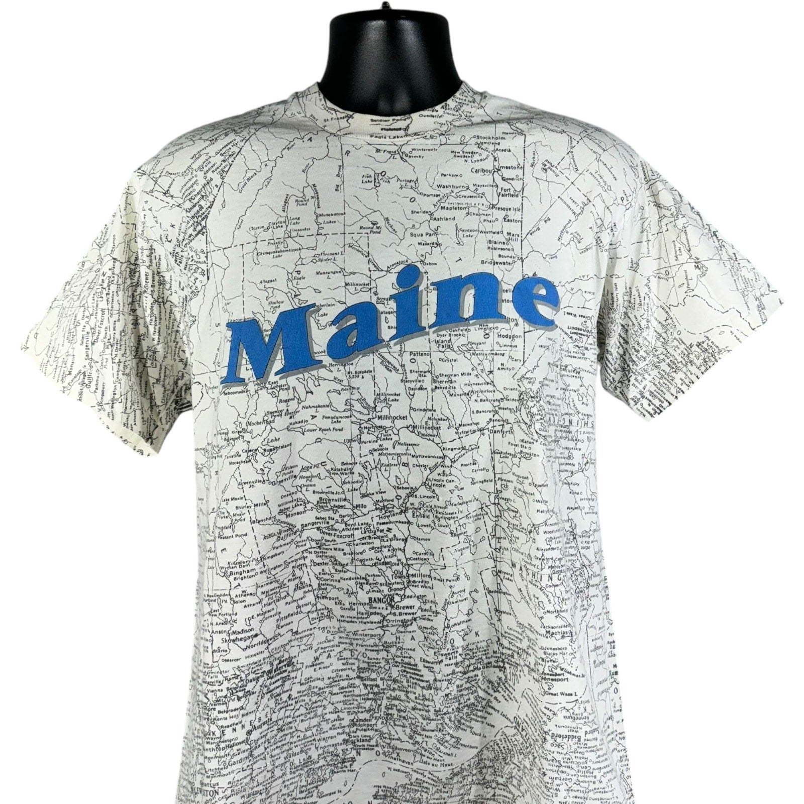 Vintage Maine State Map AOP Souvenir Tee 90s