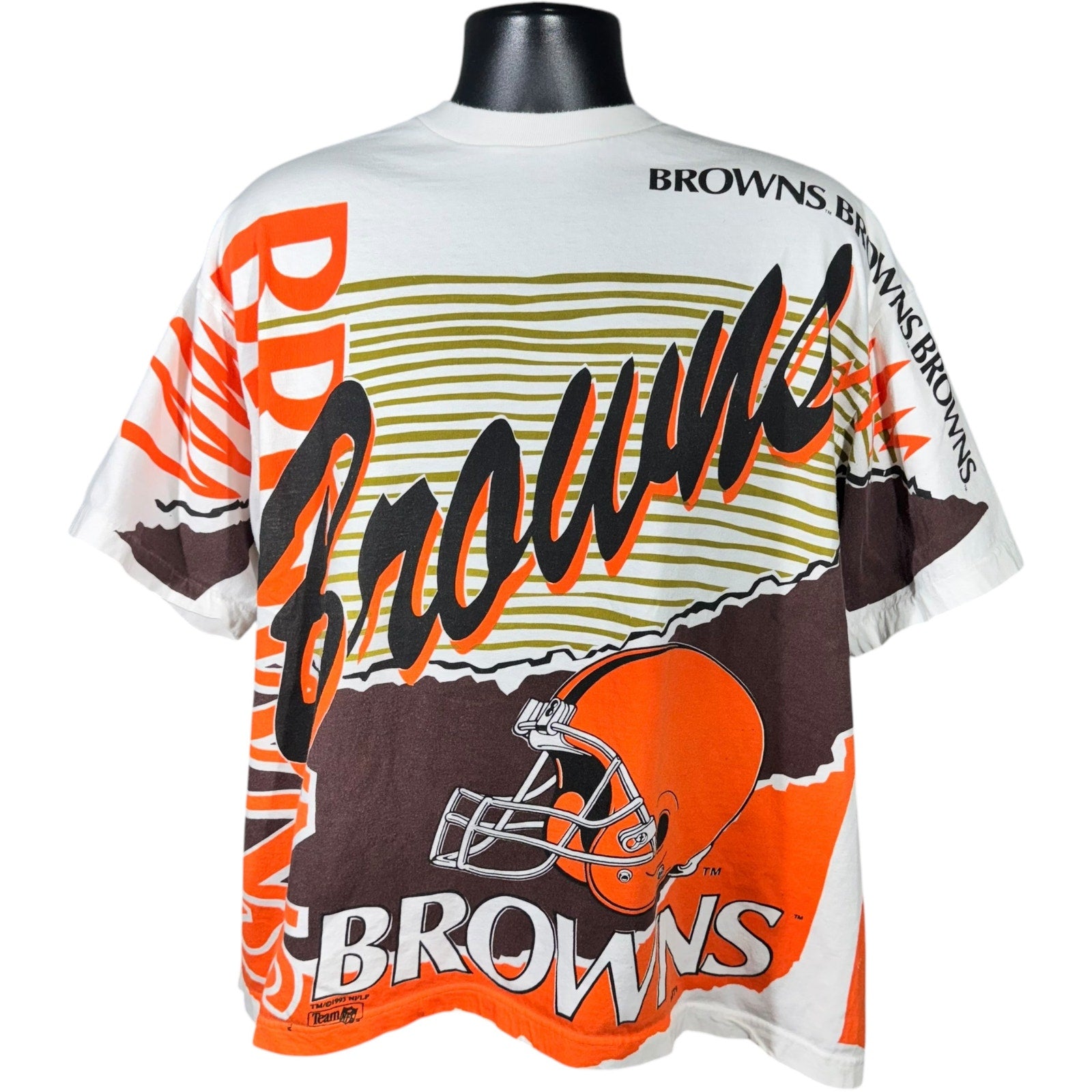 Vintage Cleveland Browns Helmet Spellout AOP NFL Tee 90s