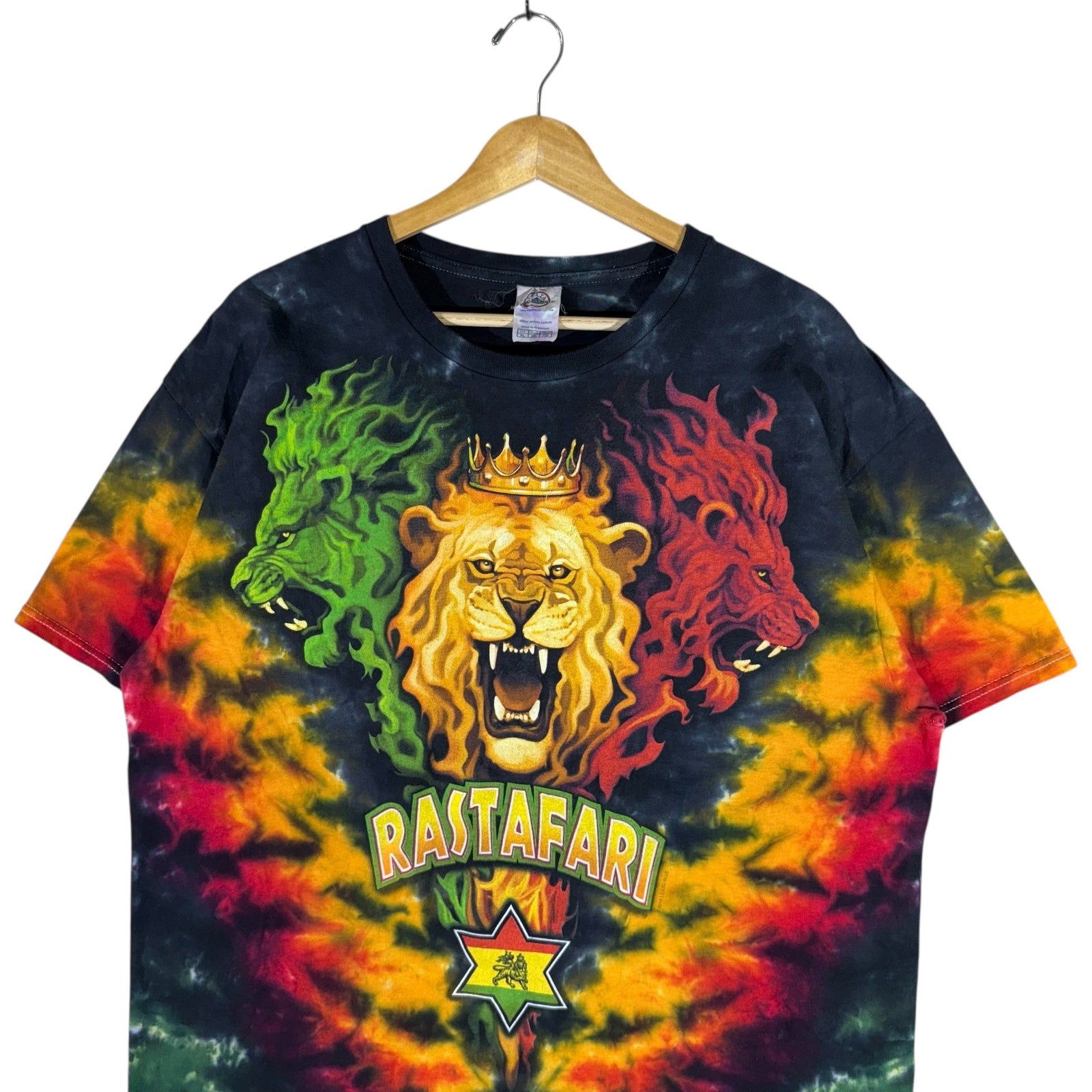 Vintage 3 Lions Rastafari Spellout Tie-Dye Tee