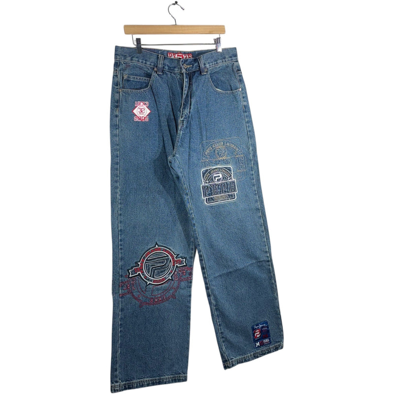 Y2K People Patchwork Straight Leg Denim Jeans 34