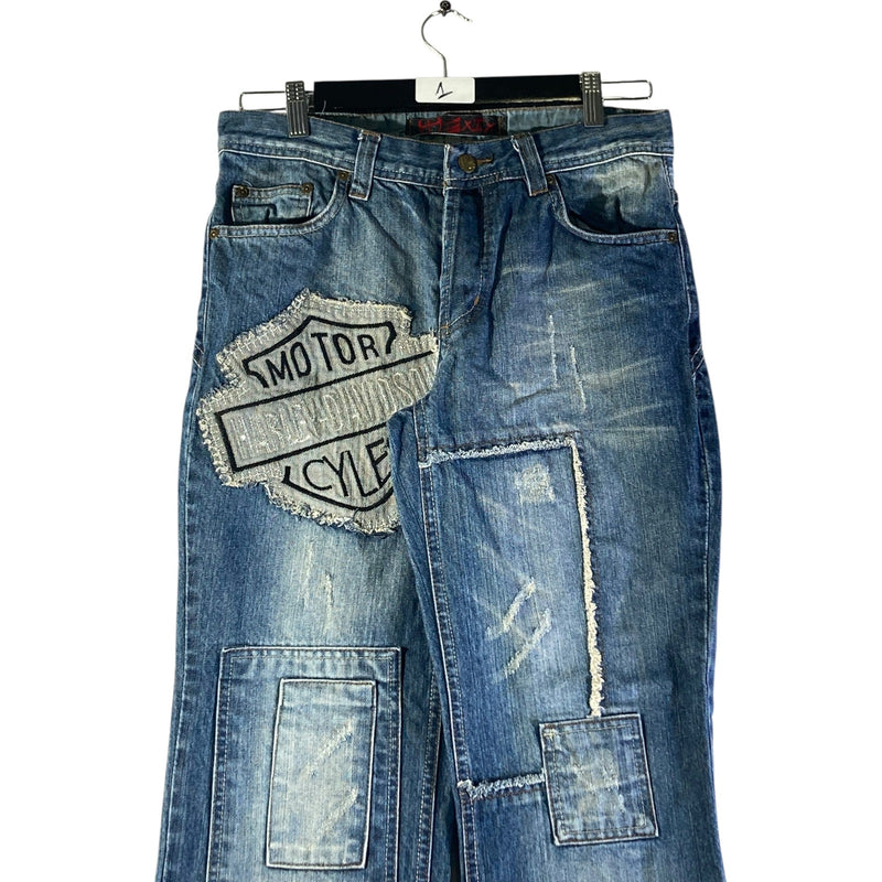 Vintage Harley Davidson Patchwork Flared Denim Jeans 29x28