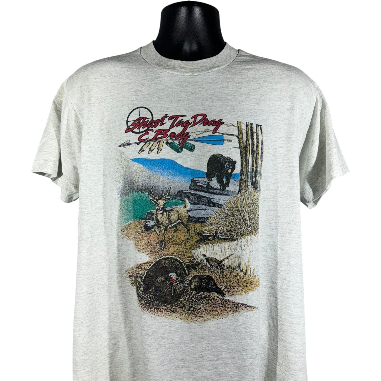 Vintage "Shoot Tag Drag & Brag" Nature Hunting Tee 90s