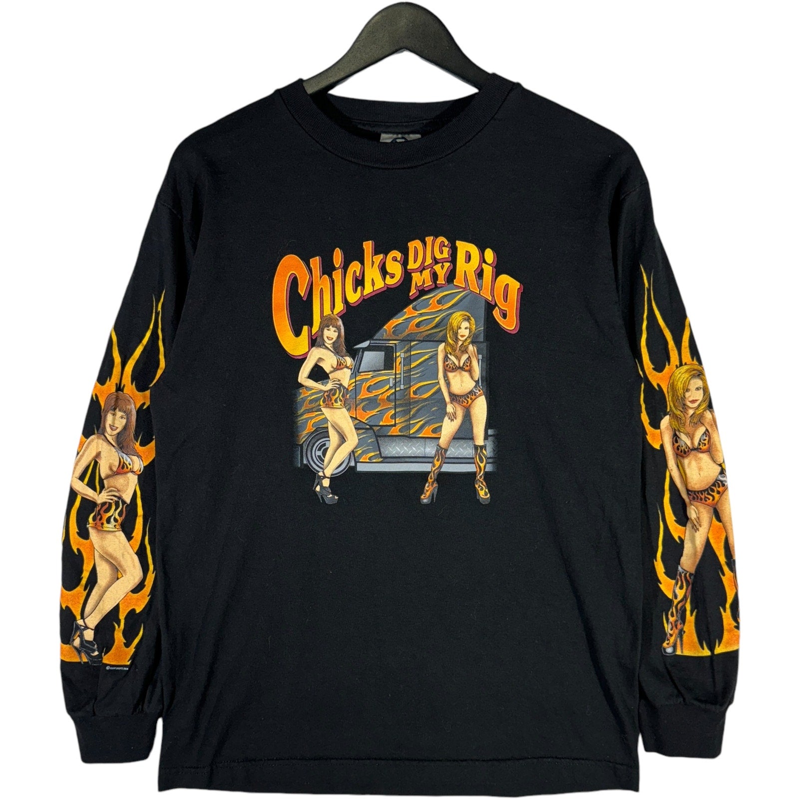 Vintage "Chicks Dig My Rig" Flames Long Sleeve