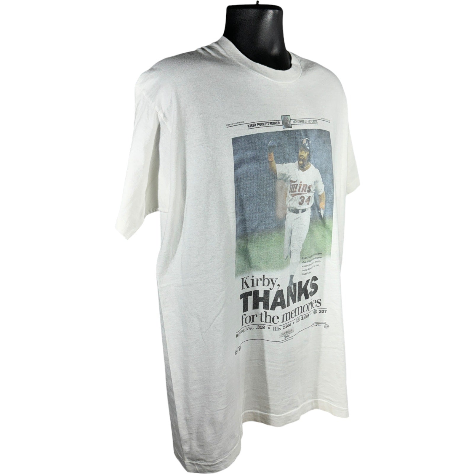 Vintage Kirby Puckett "Thank For The Memories" Newspaper Tee