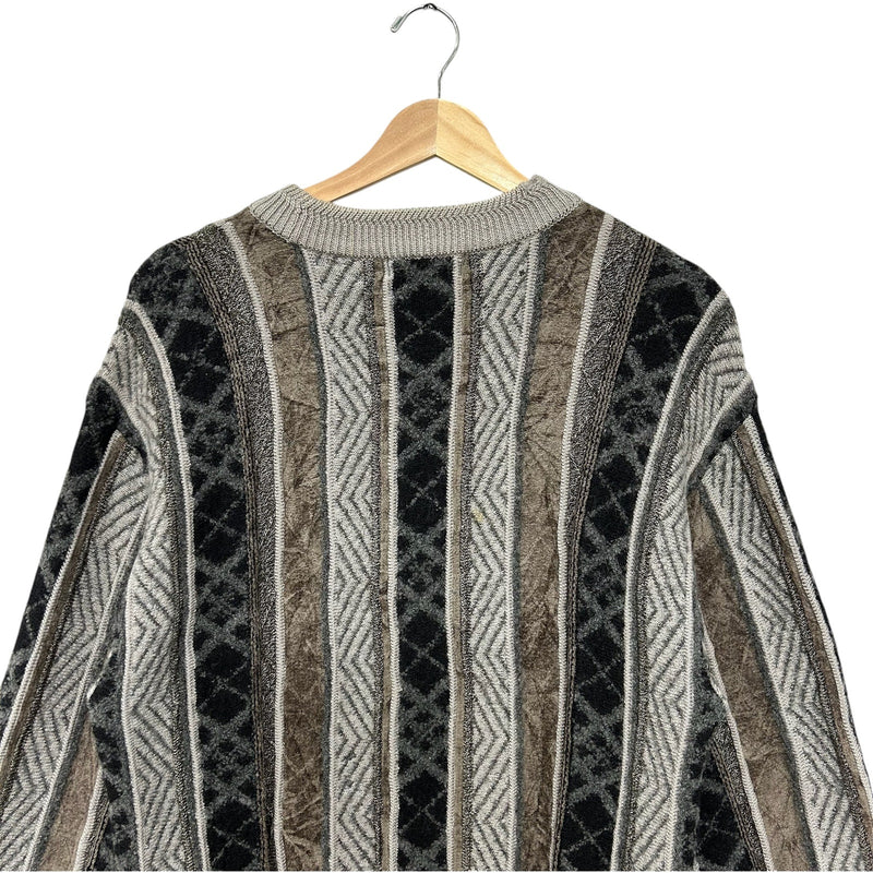 Vintage 3D Velvet Textured Striped Pullover Sweater