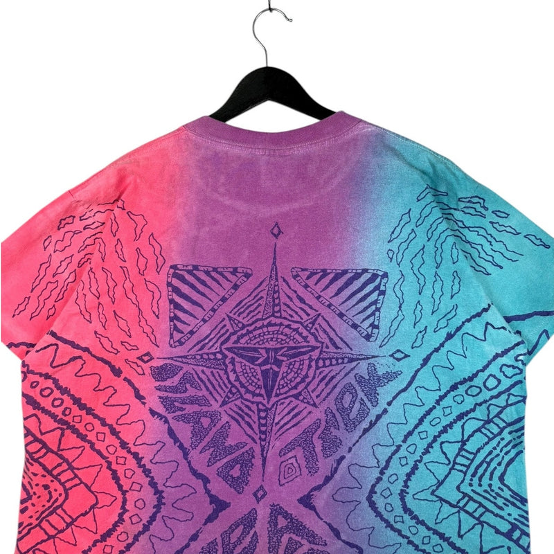 Vintage Tribal Pattern Gradient Tie Dye Short T-Shirt