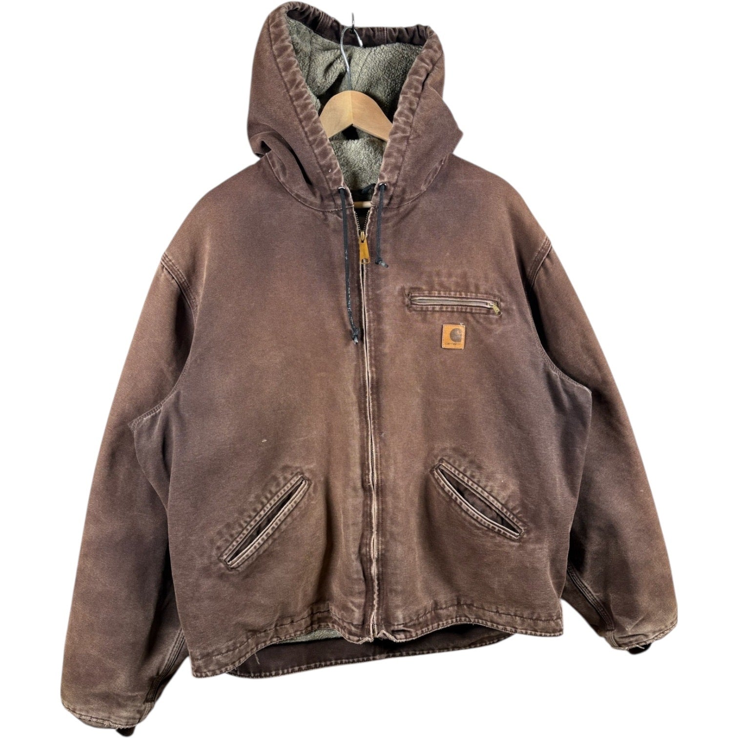 Vintage Carhartt Sandstone Sherpa Lined Hoodie Workwear Jacket