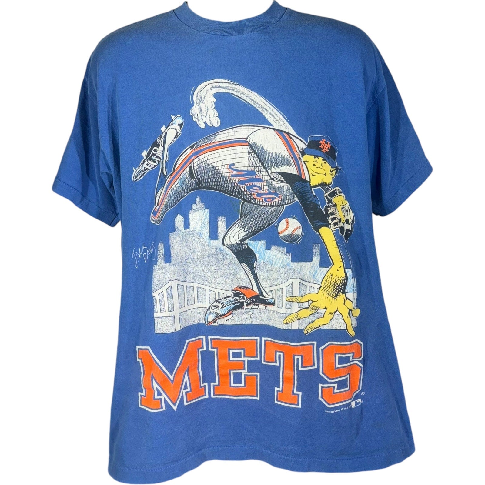 Vintage New York Mets Pitcher Caricature Tee 1991