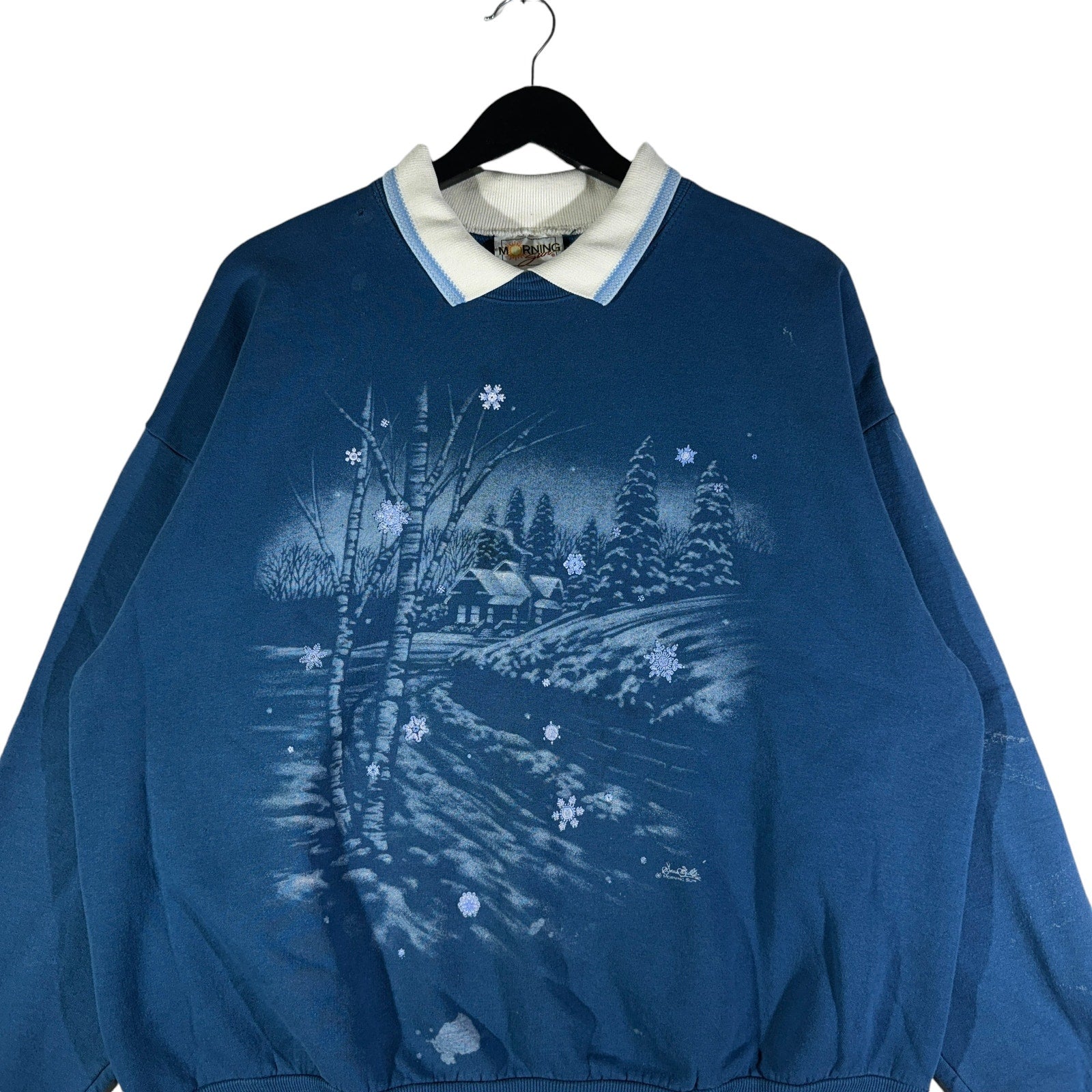 Vintage Cabin In The Snow Collared Crewneck