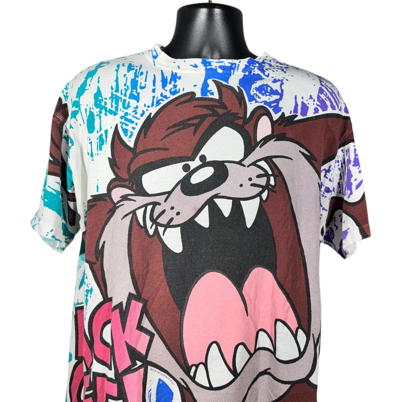 Vintage Looney Tunes Taz "Back Off" AOP Tee 90s