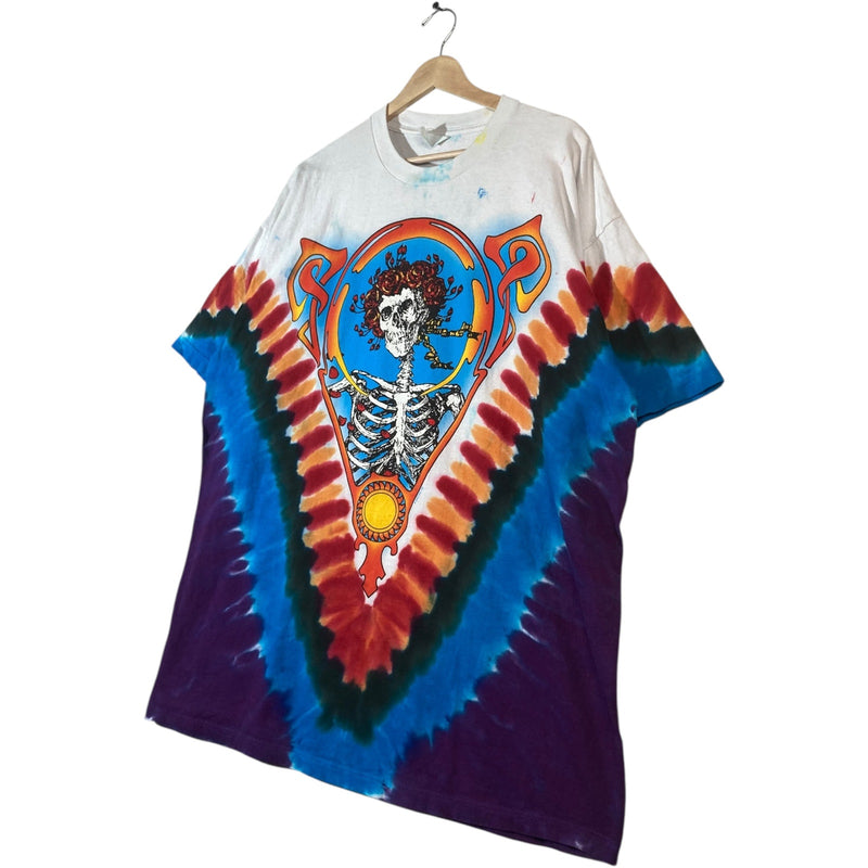Vintage Tie Dye Graphic Print Skeleton Crewneck T-Shirt