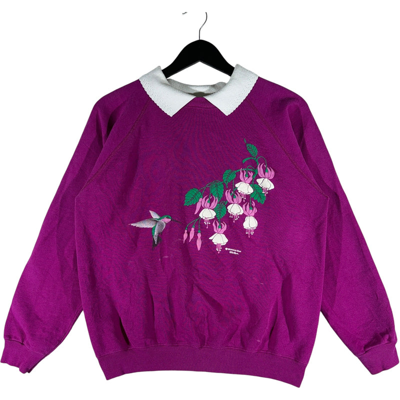 Vintage Humming Bird & Flowers Collared Crewneck 80s