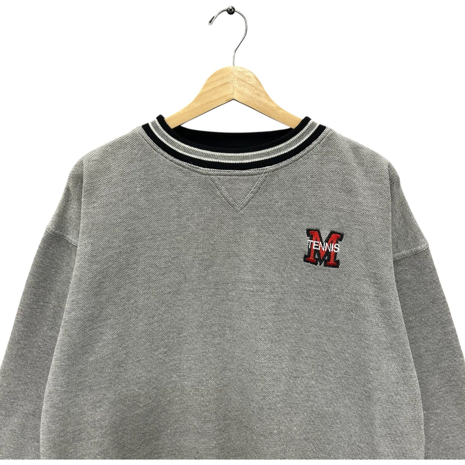 Vintage "M" Tennis Striped Collar Crewneck 90s