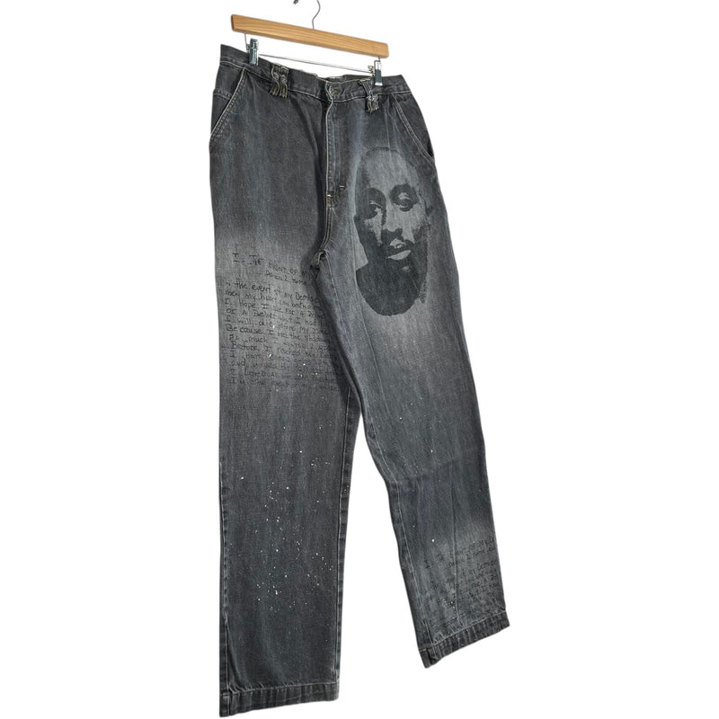 Vintage Makaveli Tupac Lyrics Wide Leg Denim Jeans 36 x 34