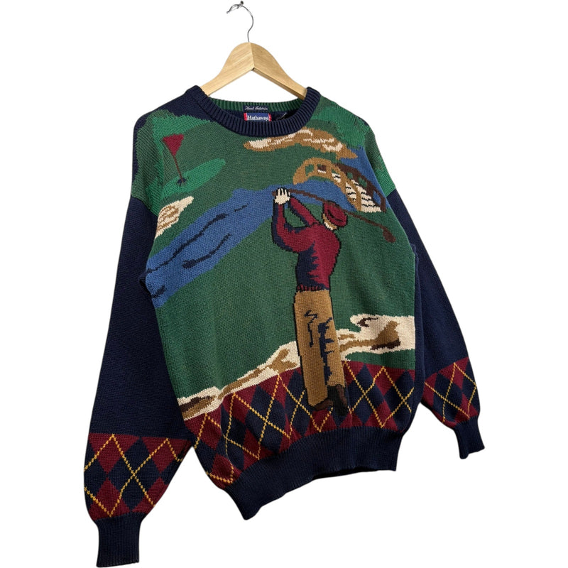 Vintage Hathaway Hand Intarsia Golf Course Pullover Knit Sweater