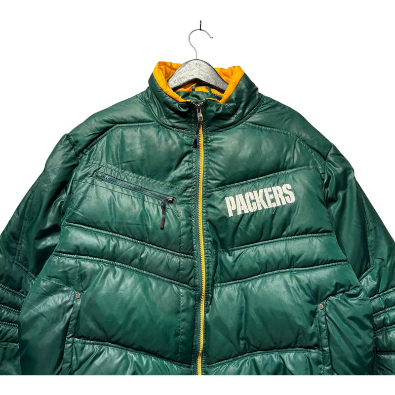 Vintage Reebok Green Bay Packers Spellout NFL Puffer Jacket