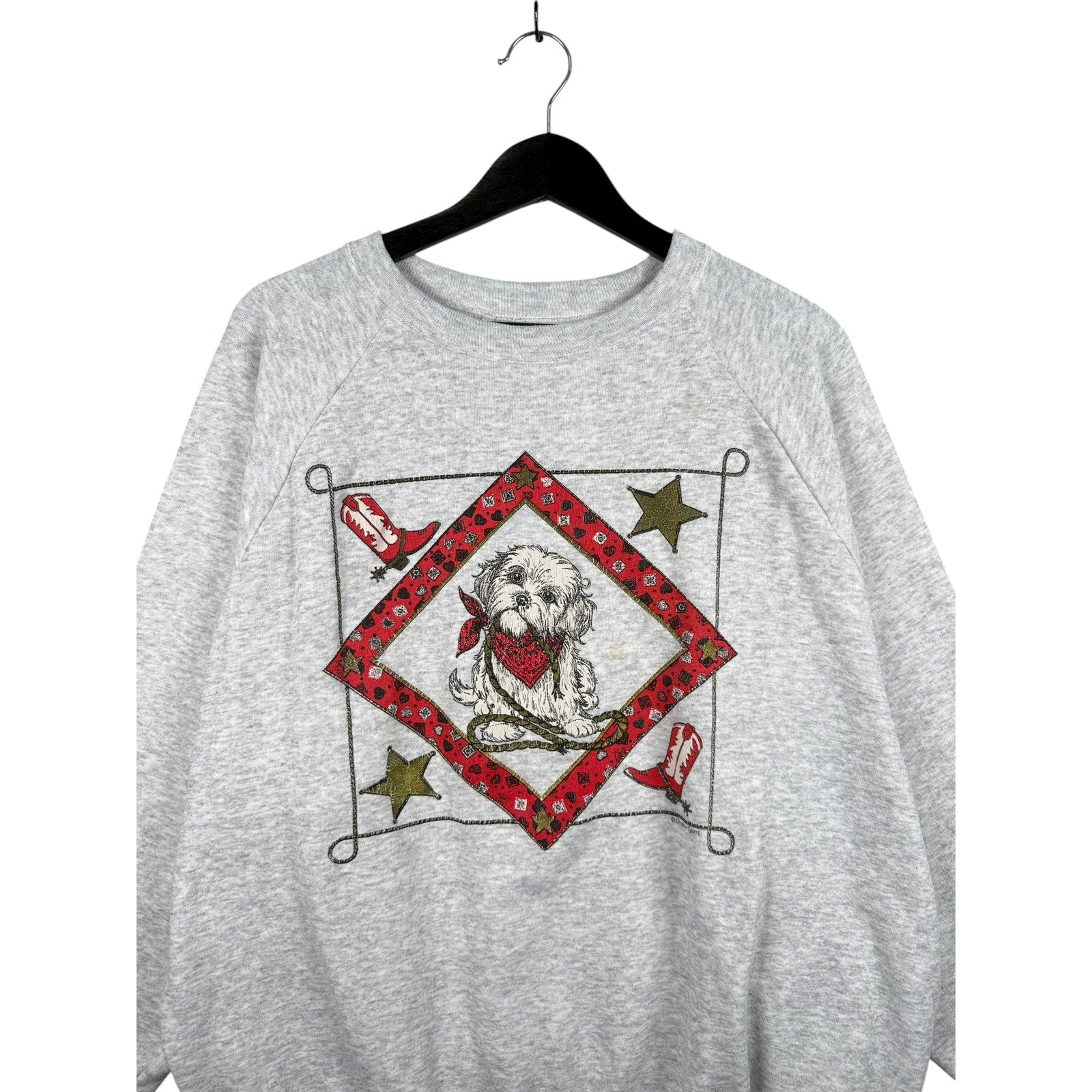 Vintage Western Dog Cowboy Boots Stars Crewneck