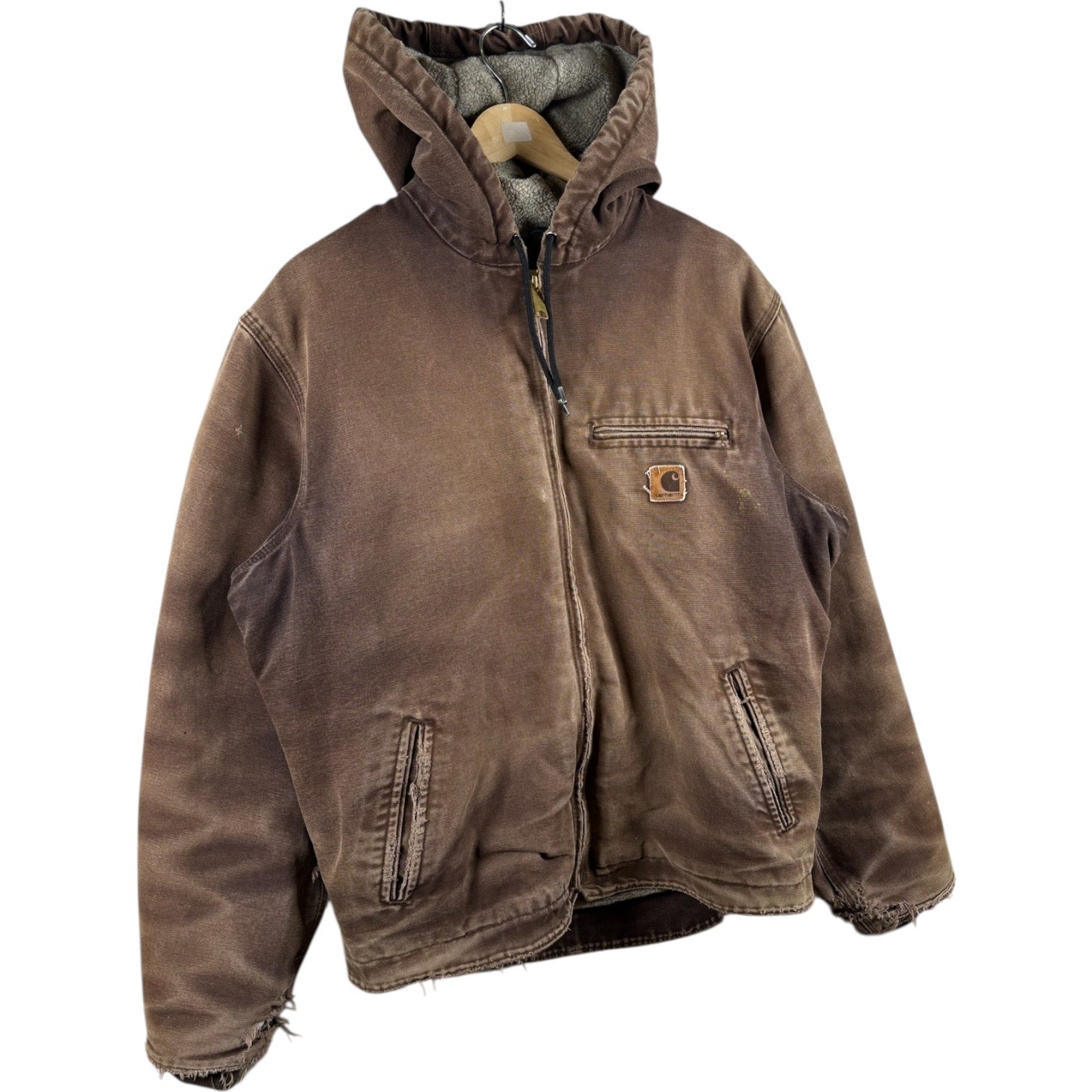 Vintage Carhartt Sandstone Sherpa Lined Hoodie Workwear Jacket