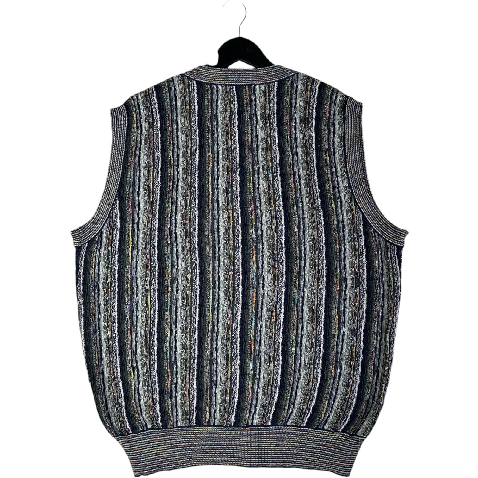 Vintage Striped 3D Knit Button Up Sweater Vest