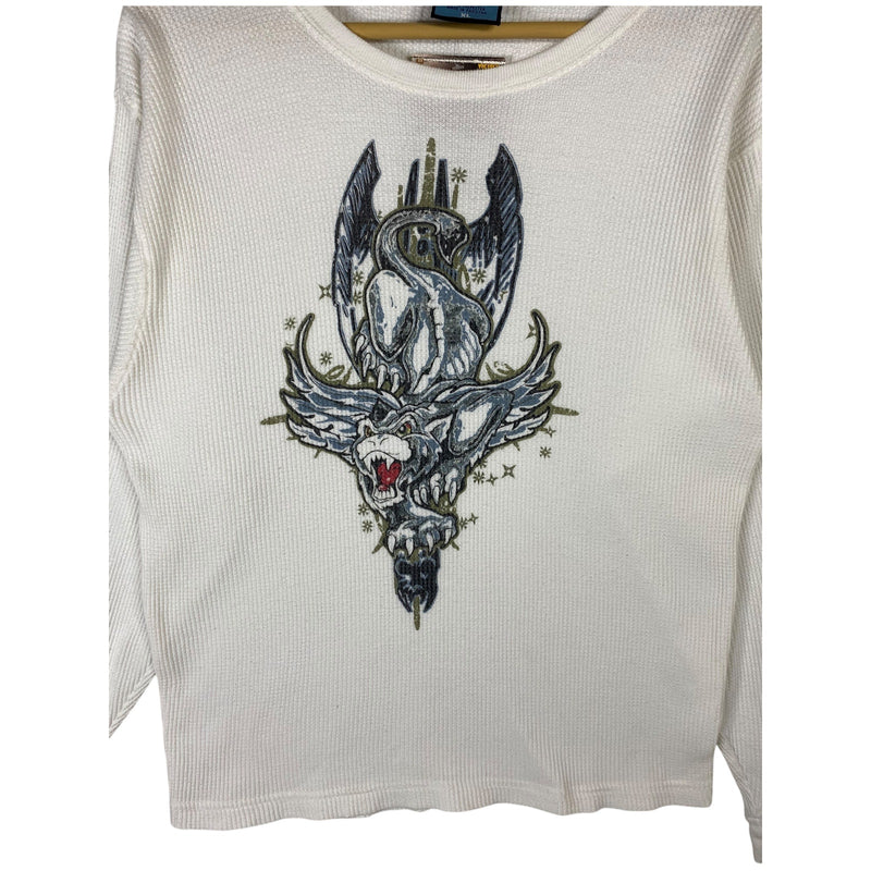 Vintage Dragon Wolf Gothic Thermal Waffle Knit Long Sleeve T-Shirt
