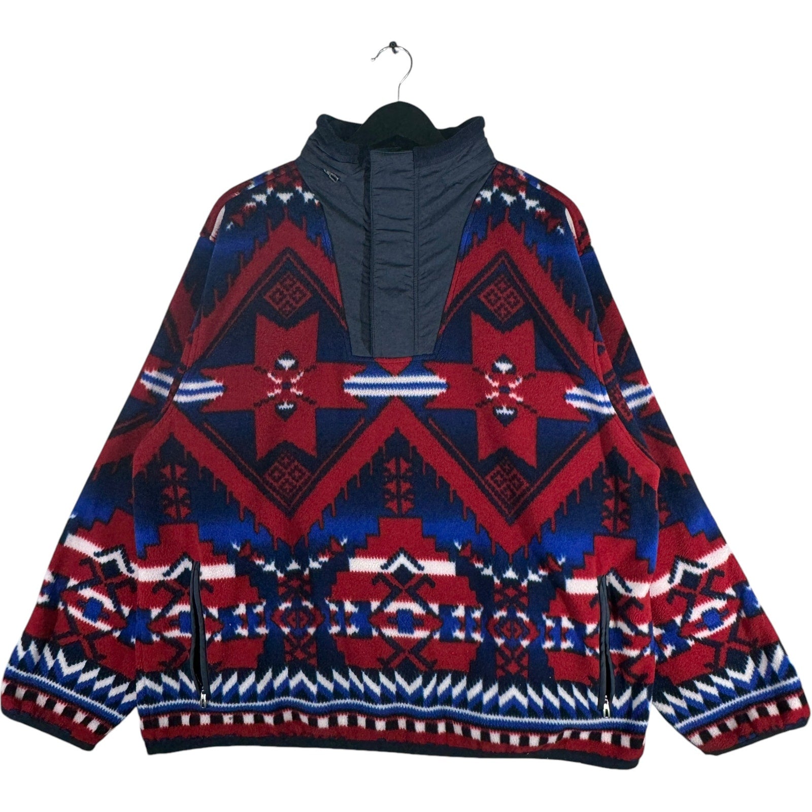 Vintage Polo Ralph Lauren Aztec 1/4 Zip Hidden Hood Fleece