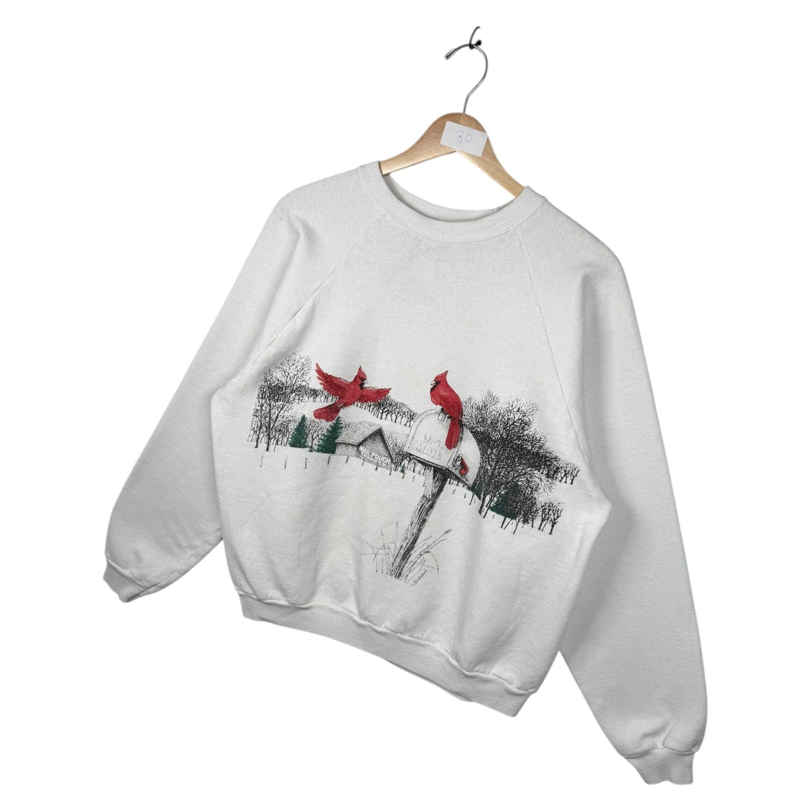 Vintage Winter Cardinals Mailbox Scenic Crewneck