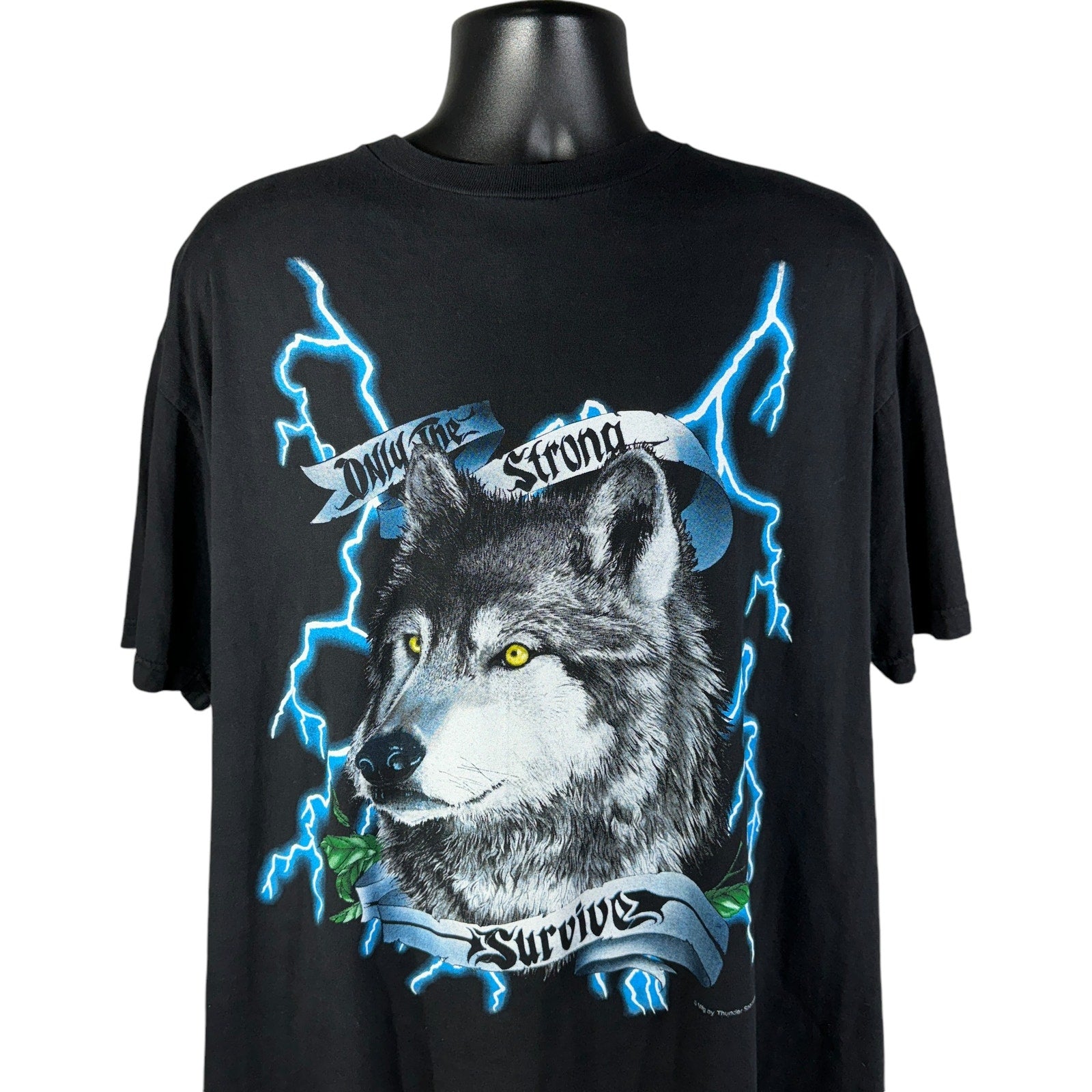 Vintage American Thunder "Only The Strong Survive" Wolf Lightning Tee