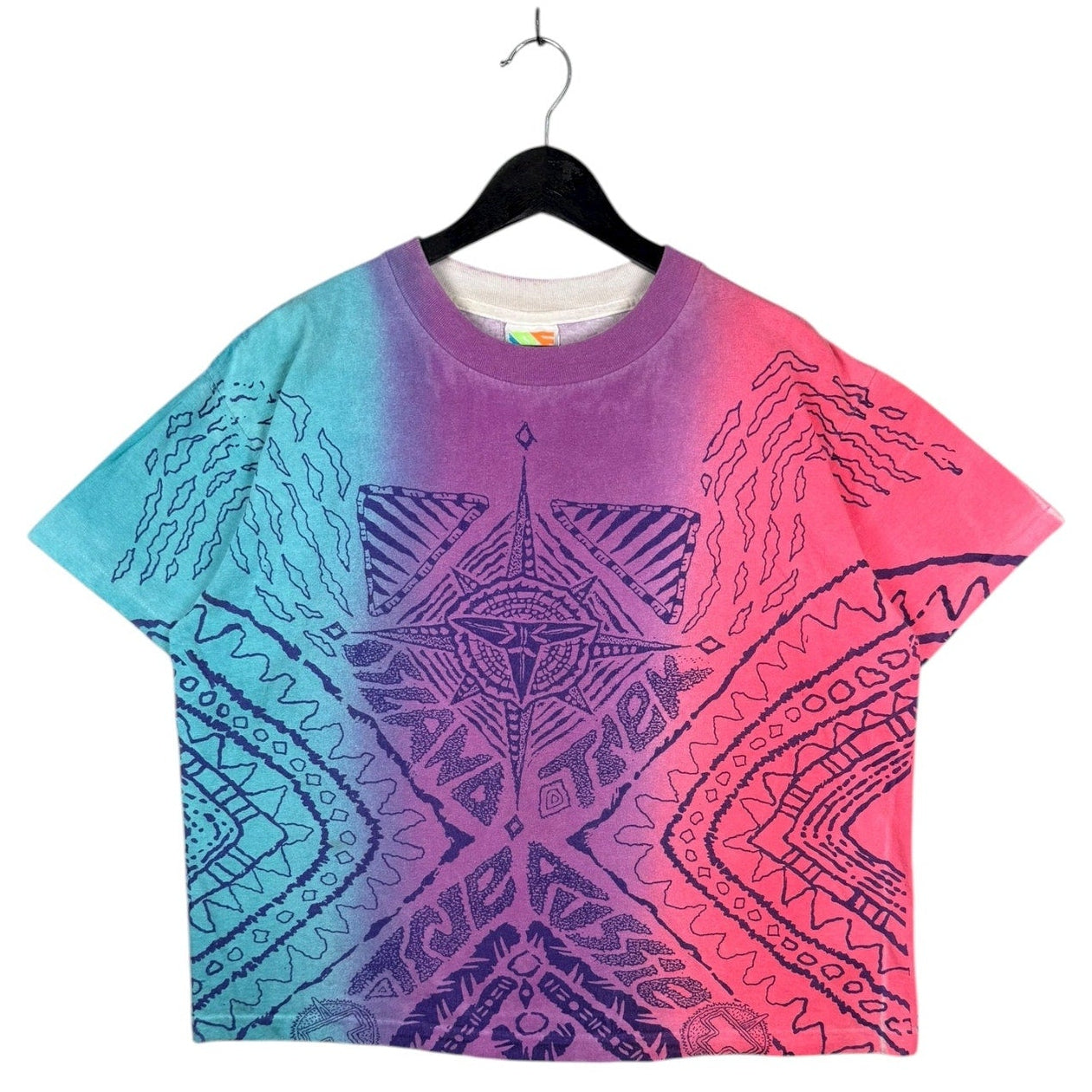 Vintage Tribal Pattern Gradient Tie Dye Short T-Shirt