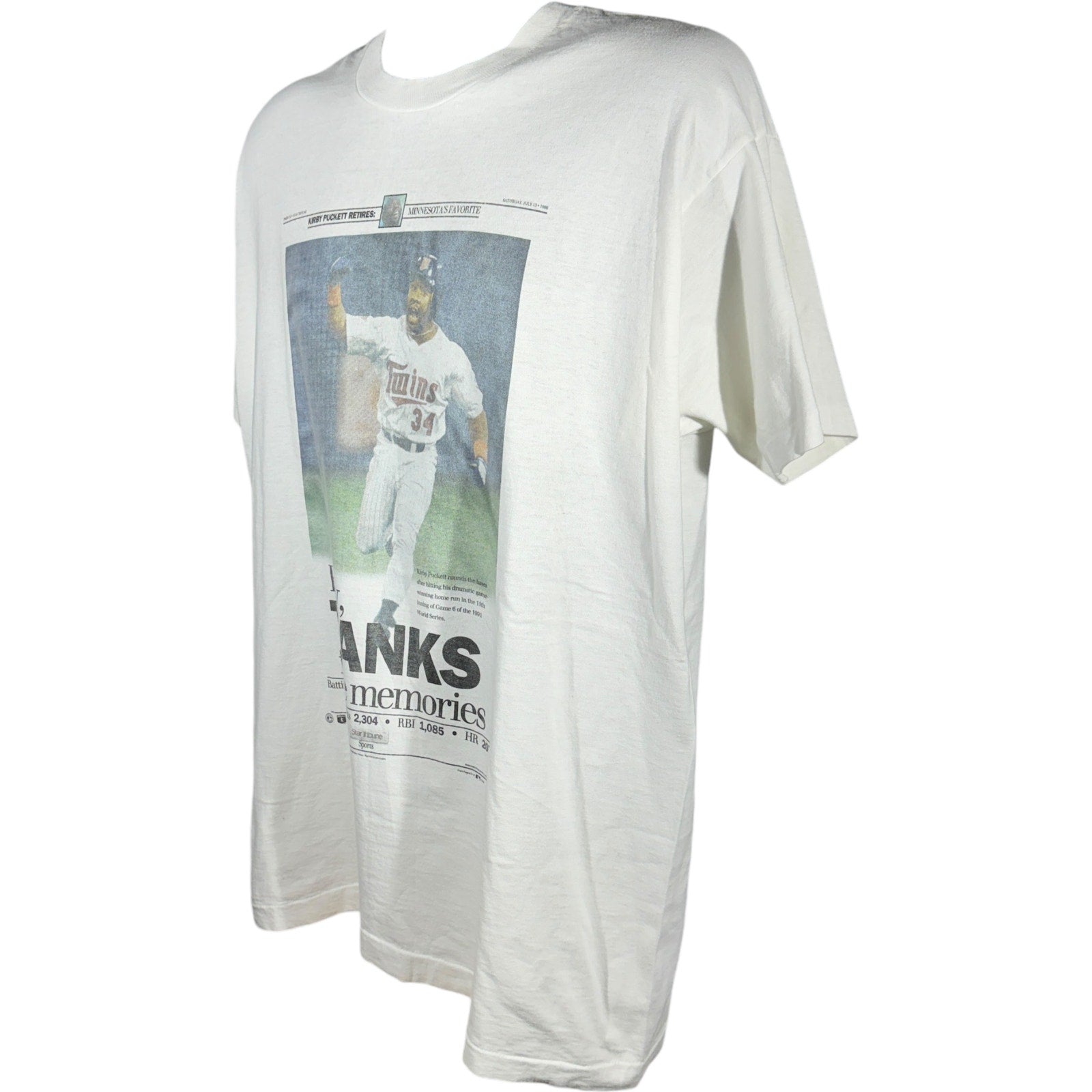 Vintage Kirby Puckett "Thank For The Memories" Newspaper Tee