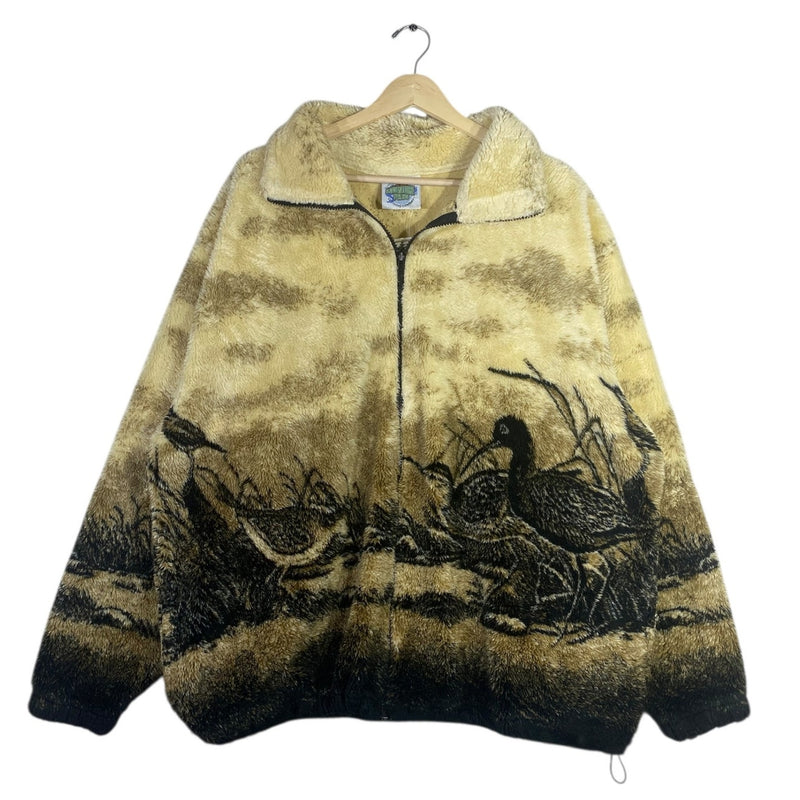 Vintage Fleece Allover Nature Print Outdoor Jacket