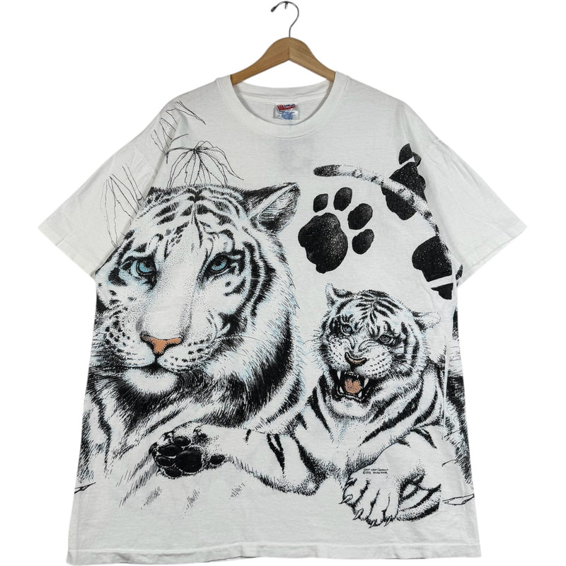 Vintage Two White Tigers Double Sided AOP Nature Tee