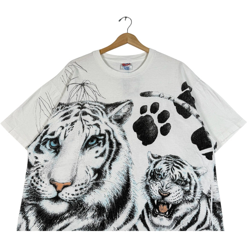 Vintage Two White Tigers Double Sided AOP Nature Tee